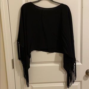 Black Crop Top with Frayed Sleeves